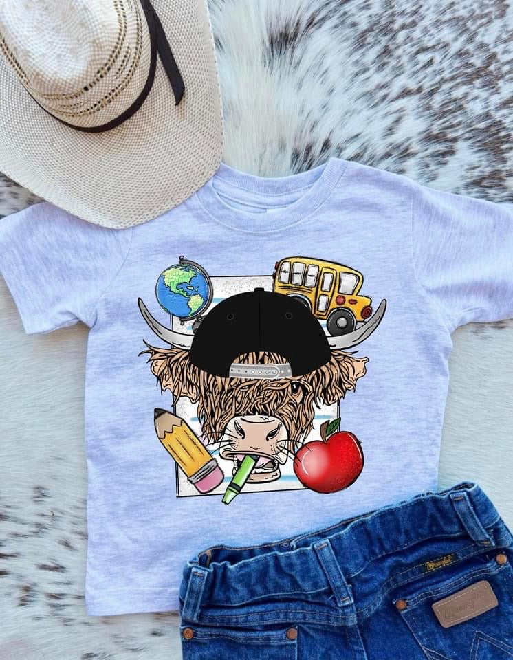 Back to School Highland Cow Tee