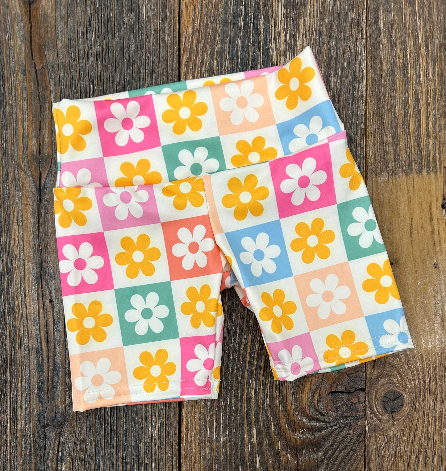 Checker Floral Biker Shorts