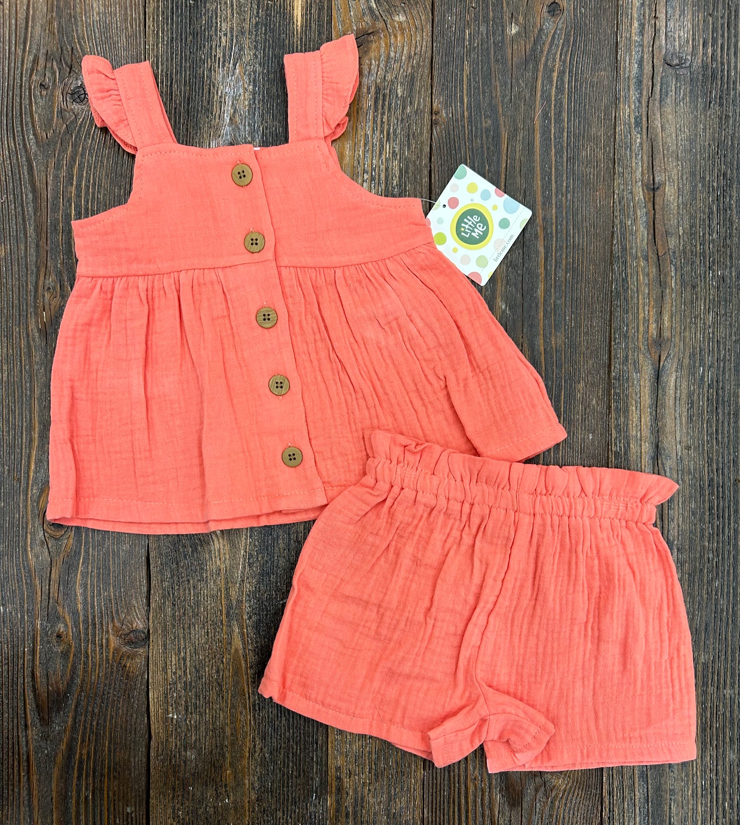 Little Me Rose Muslin Short Set