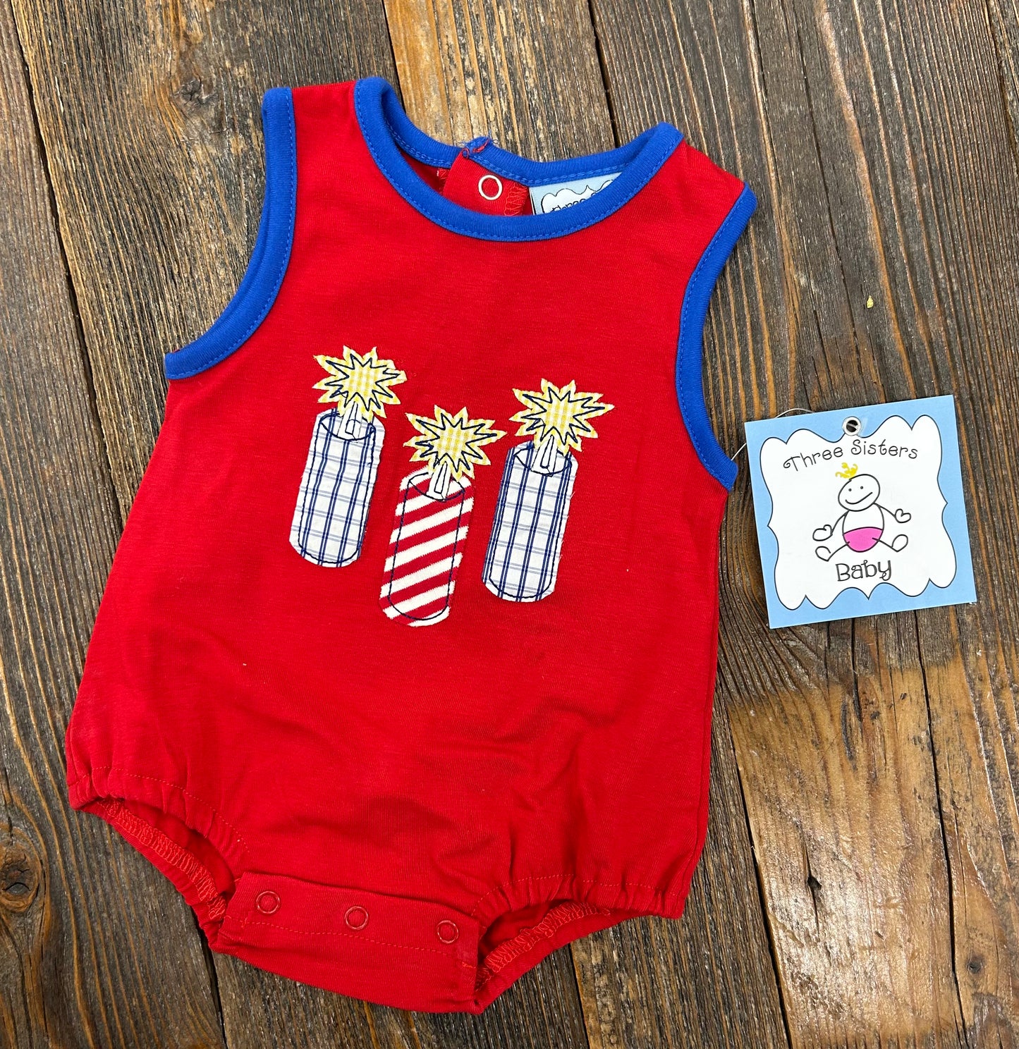 Three Sisters Fireworks Applique Boy Bubble