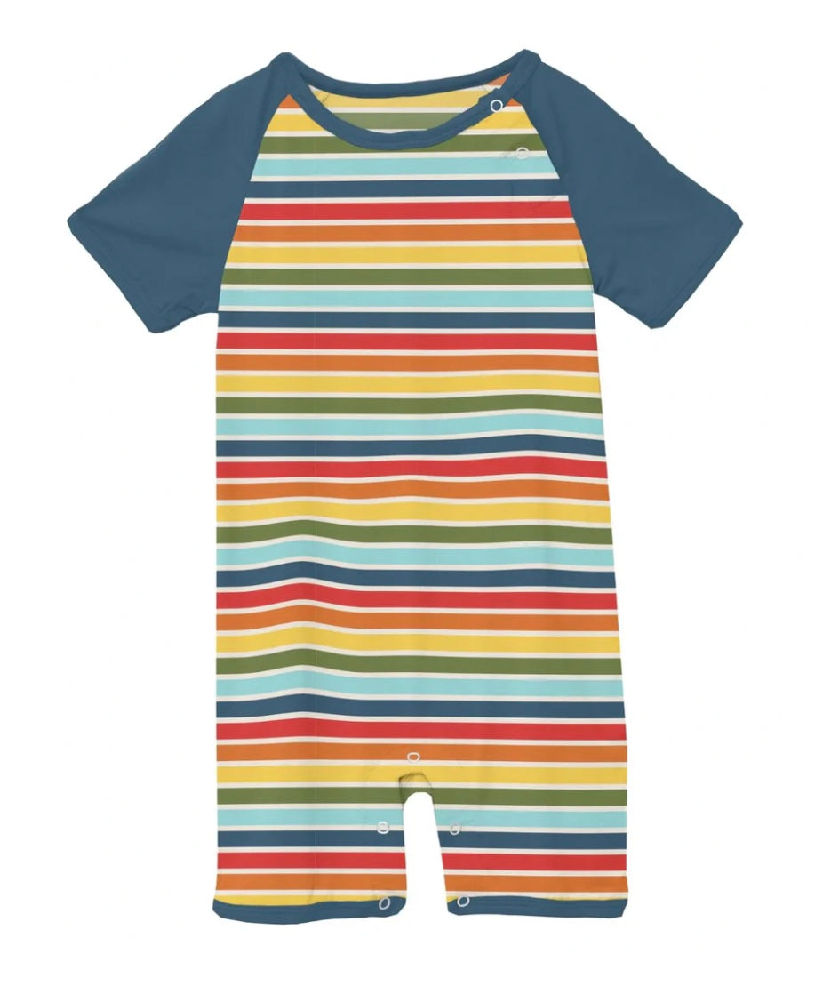 Kickee Pants Groovy Stripe Short Sleeve Raglan Romper