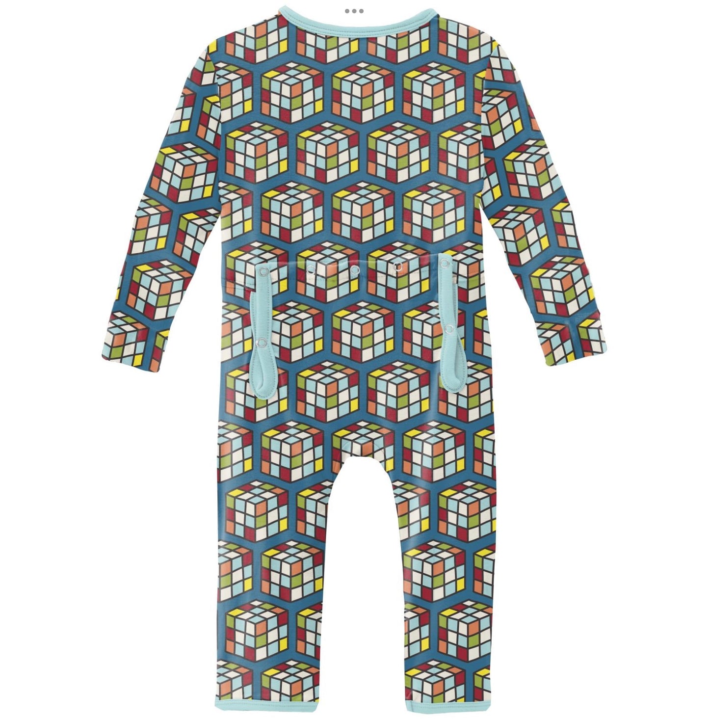 Kickee Pants Cerulean Blue Puzzle Cube Coverall with 2 Way Zipper
