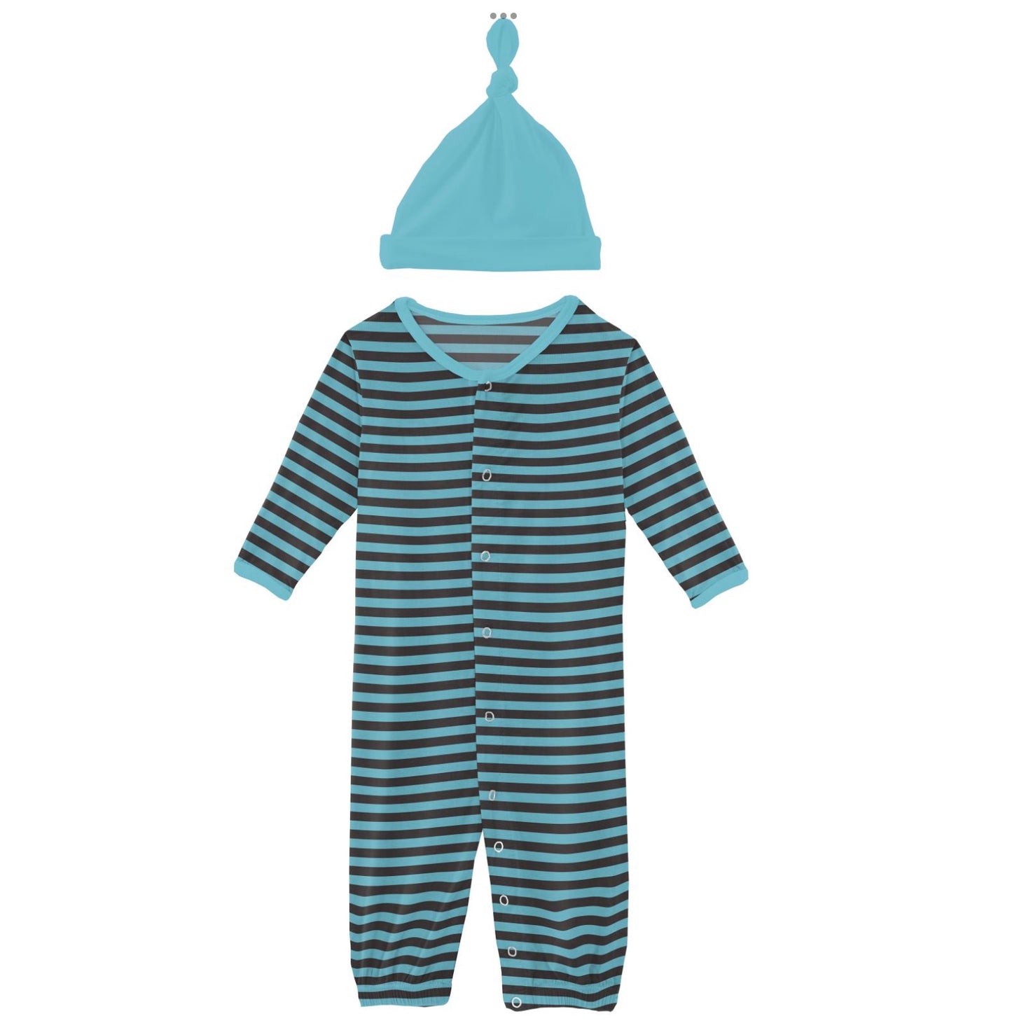 Kickee Pants Rad Stripe Layette Gown Converter & Single Knot Hat Set