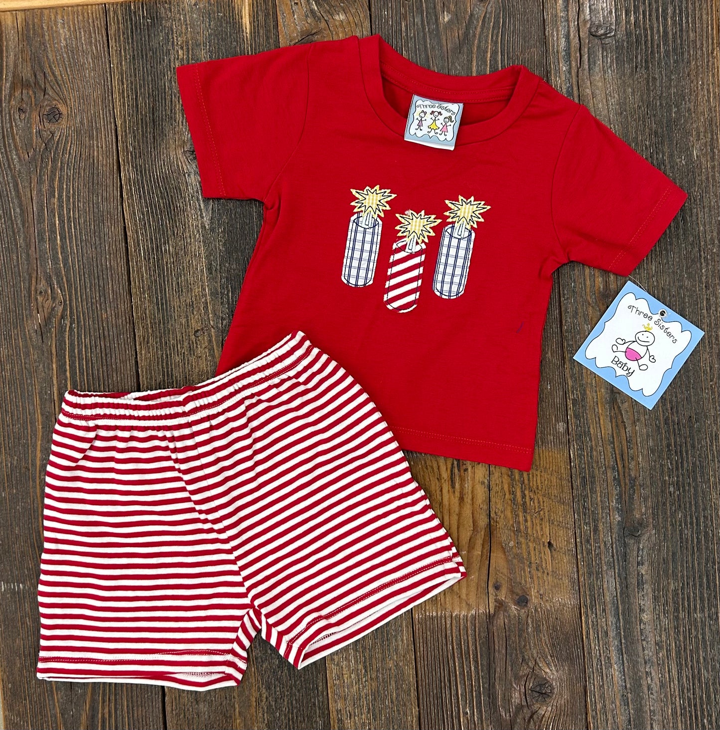 Three Sisters Fireworks Applique Short Set