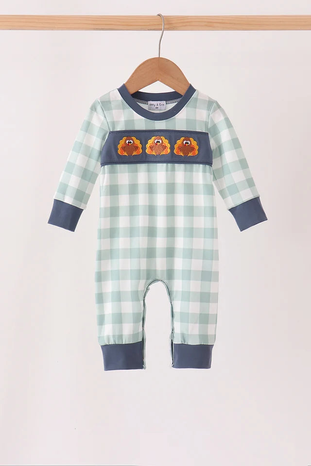 Navy Gingham Turkey Romper