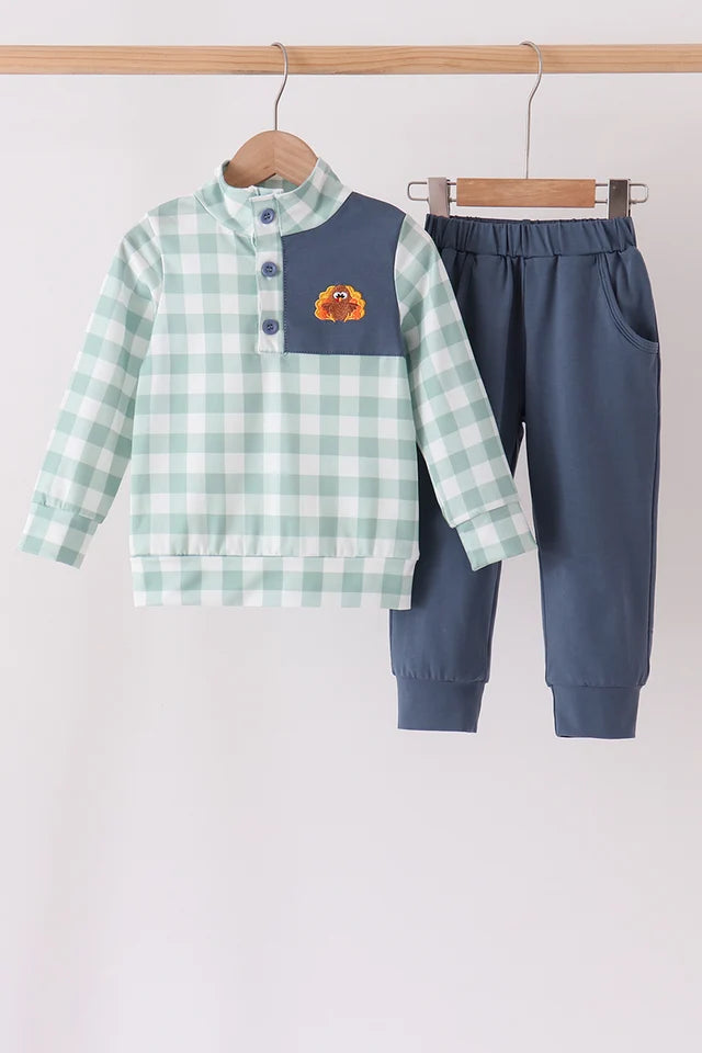 Navy Gingham Turkey Jogger Set