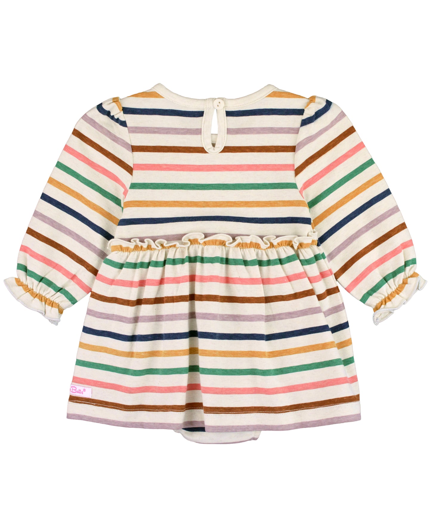 RuffleButts Sunrise Romper Stripe Knit Long Sleeve Skirted Romper