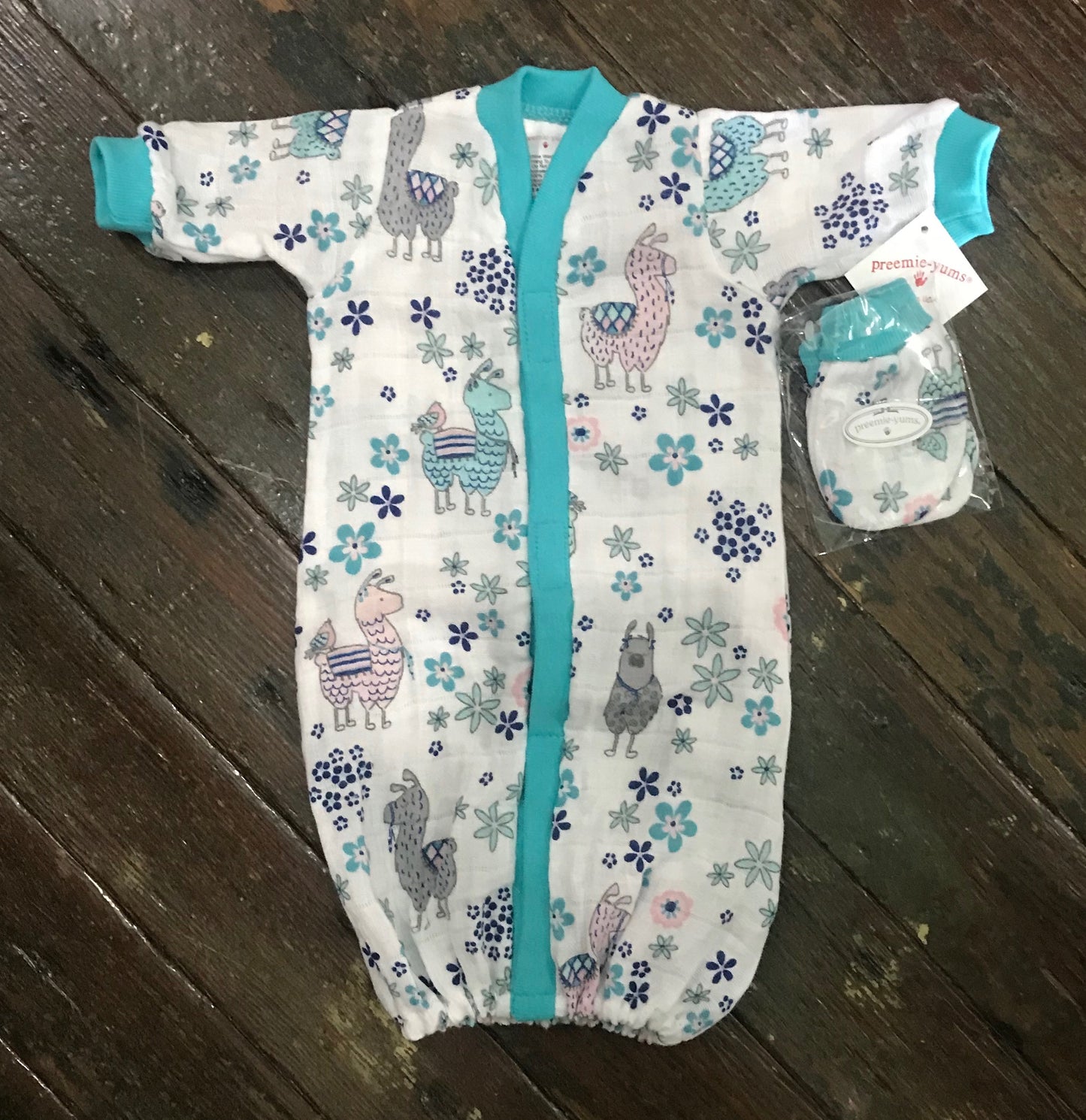 Preemie-Yums Llama Gown + Mitts