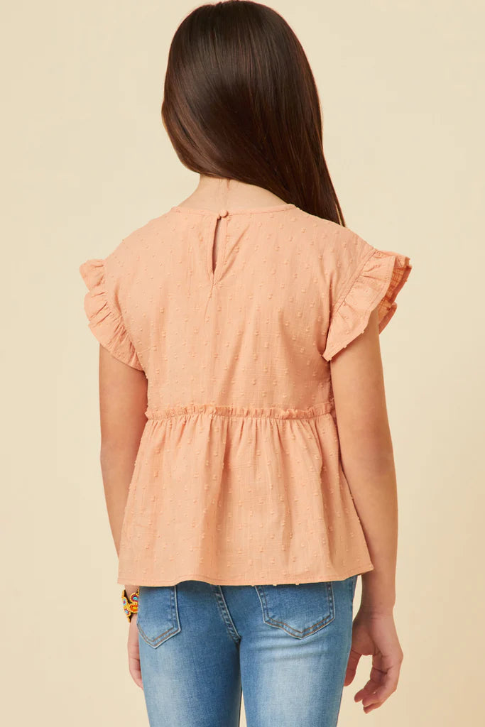 Hayden Salmon Swiss Dot Smocked Bodice Ruffle Top GY5669 *