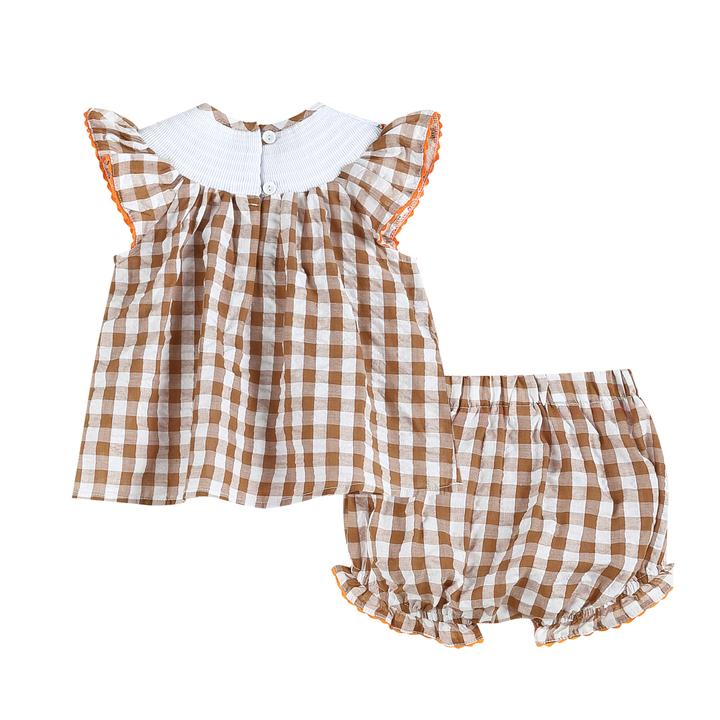 LC Brown Gingham Turkey Smocked Top & Bloomers