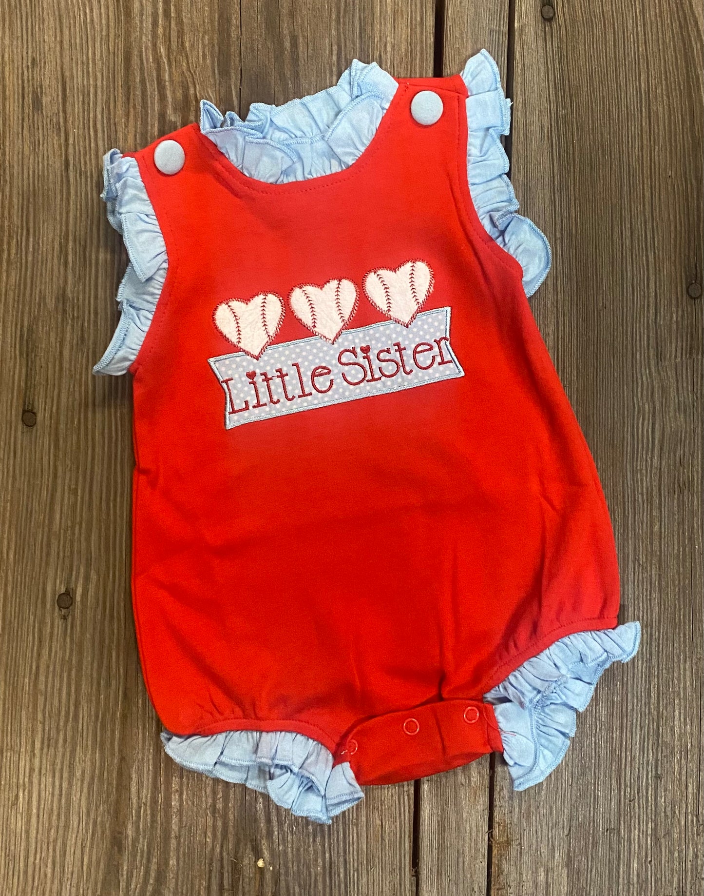 Three Sisters Little Sister Baseball Romper