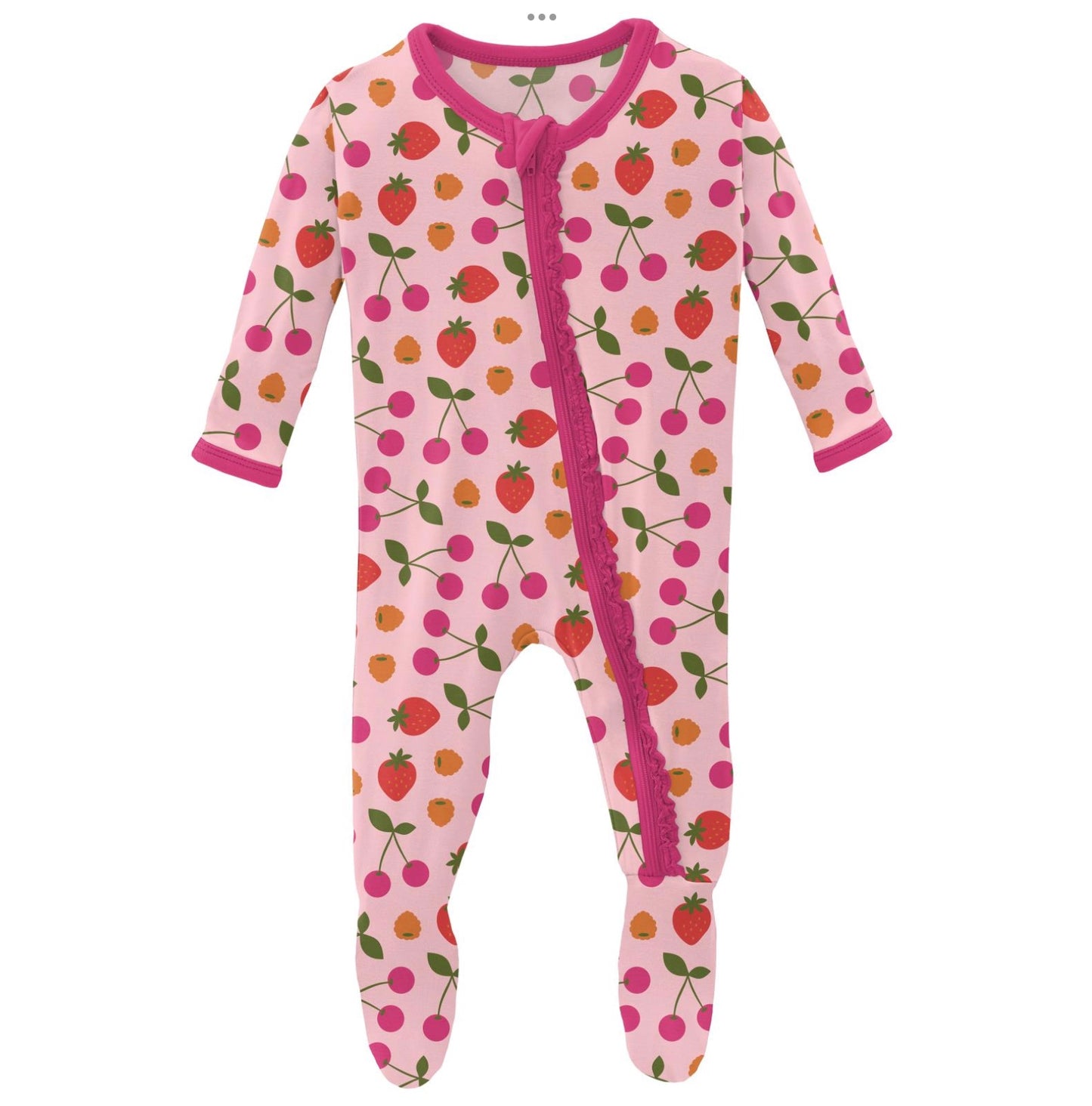 Kickee Pants Lotus Berries Muffin Ruffle Footie with Zipper