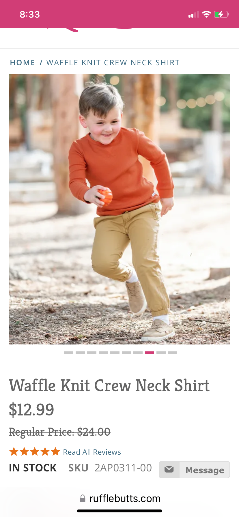RuggedButts Burnt Sienna Waffle Knit Crew Neck Shirt