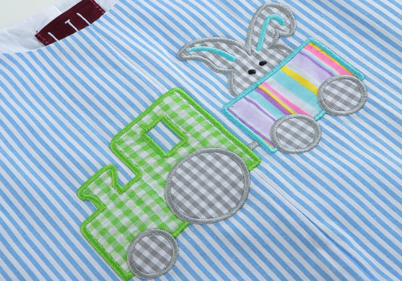 Blue Striped Bunny Romper