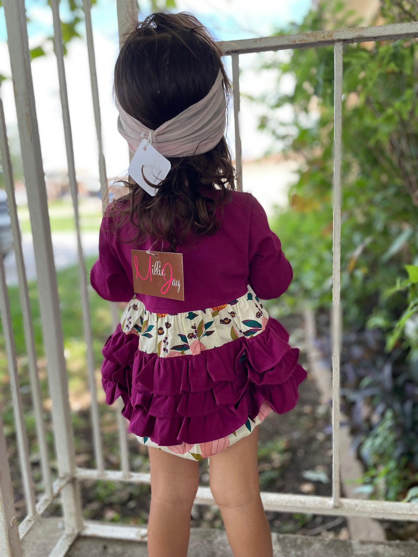 Millie Jay Pumpkin Floral L/S Ruffle Bubble