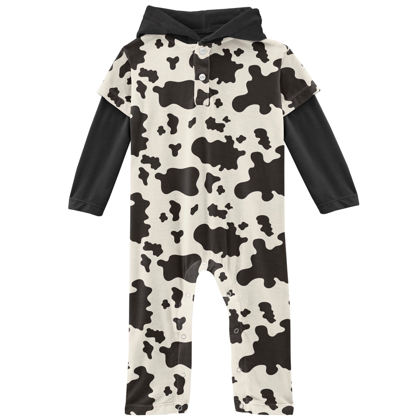 Kickee Pants Cow Print Long Sleeve Hoodie Romper