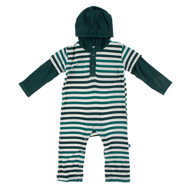 Kickee Pants Wildlife Stripe Print Long Sleeve Hoodie Romper