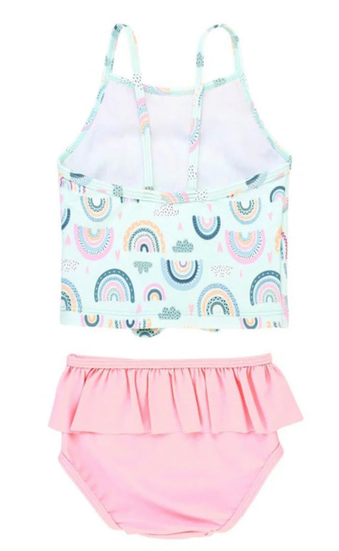 RuffleButts Chase the Rainbow Ruffle Tie Tankini