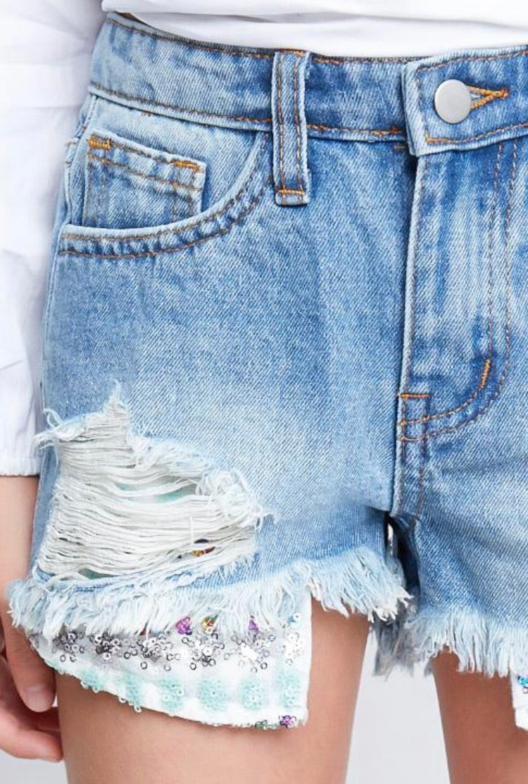 Hayden Girls Sequin Denim Shorts 5600