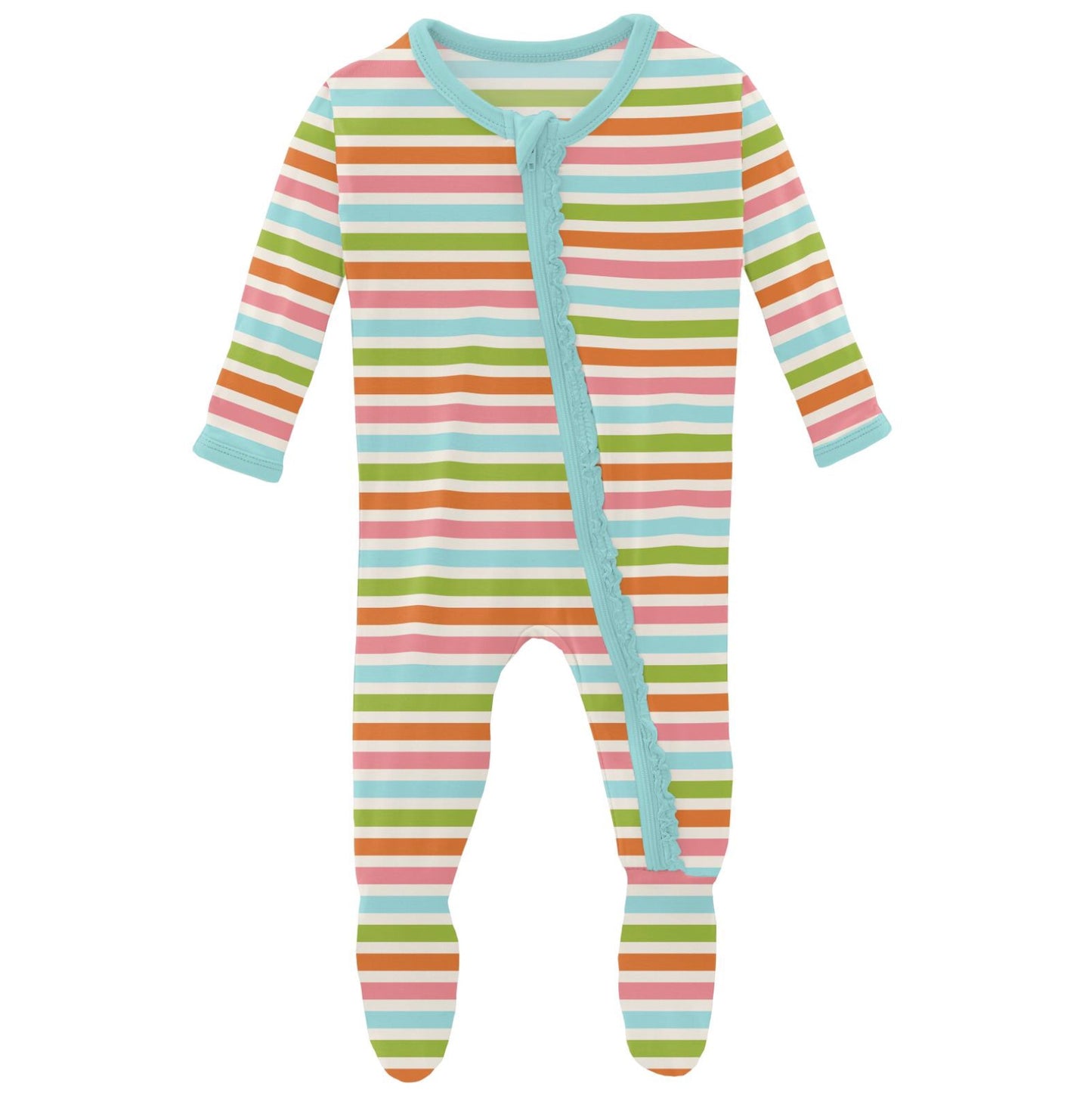 Kickee Pants Beach Day Stripe Muffin Ruffle Footie with Zipper