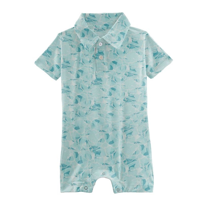 Kickee Pants Water Print Short Sleeve Polo Romper