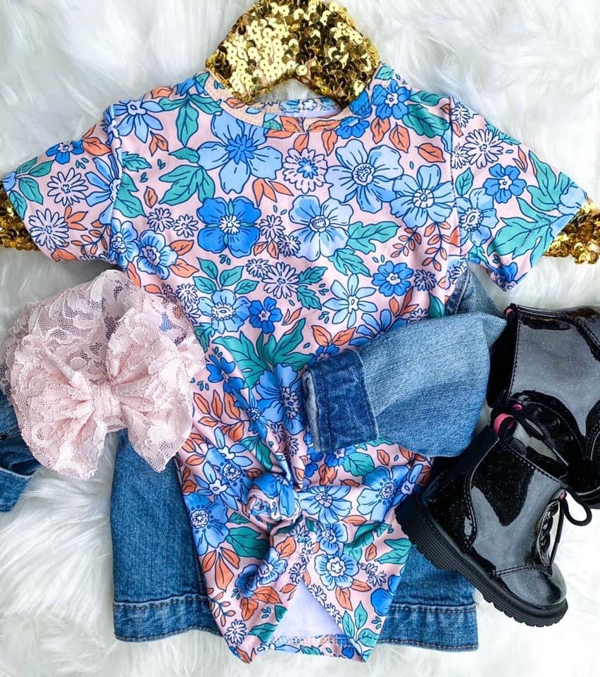 Blue Floral T-Shirt Dress
