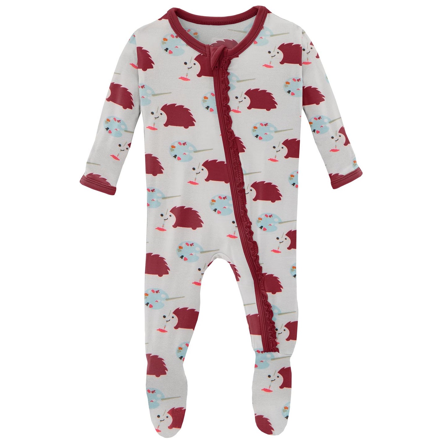 Kickee Pants Natural Art Class Print Muffin Ruffle Footie with Zipper