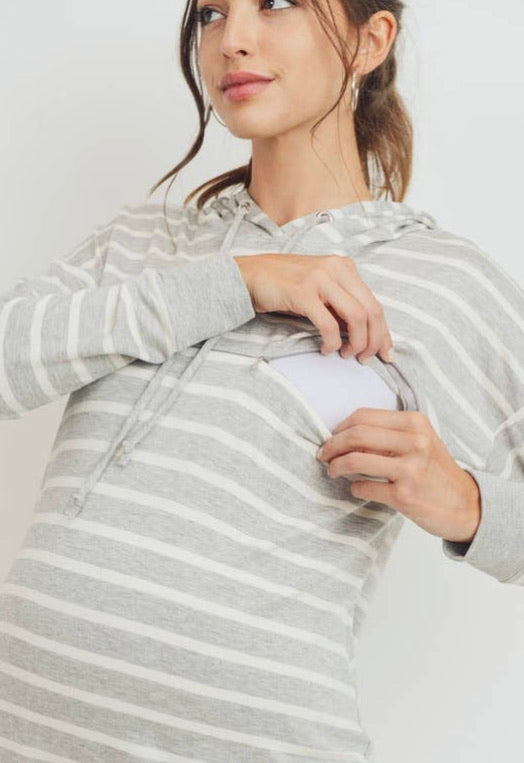 Rayon French Terry Striped Maternity/Nursing Hoodie