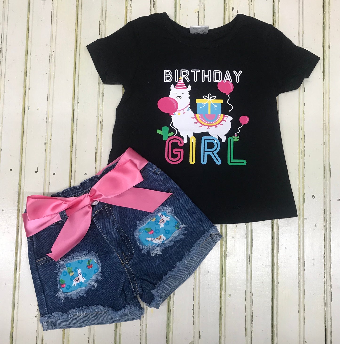 Llama Birthday Girl Denim Set