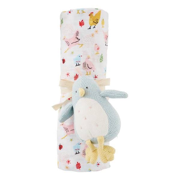 Mudpie Swaddle & Rattle Set