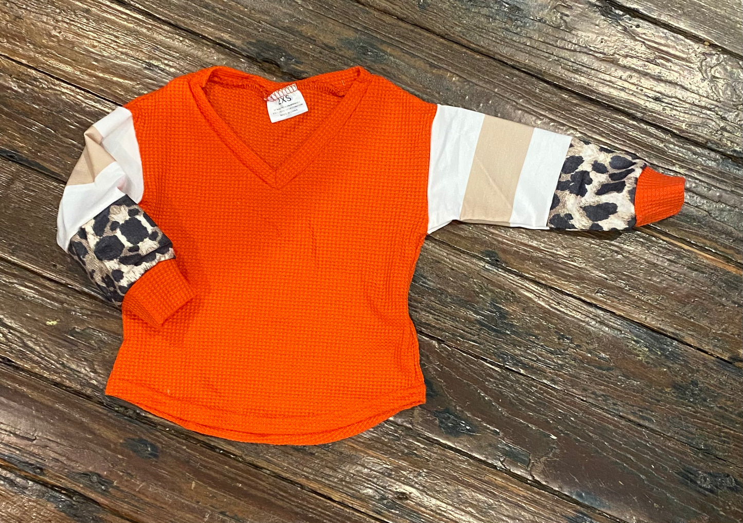 Orange V-Neck Waffle Top
