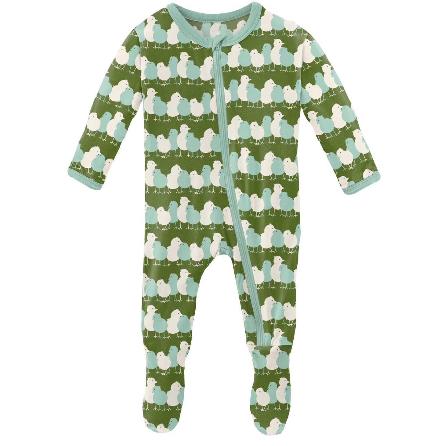 Kickee Pants Moss Chicks Print Footie with Zipper