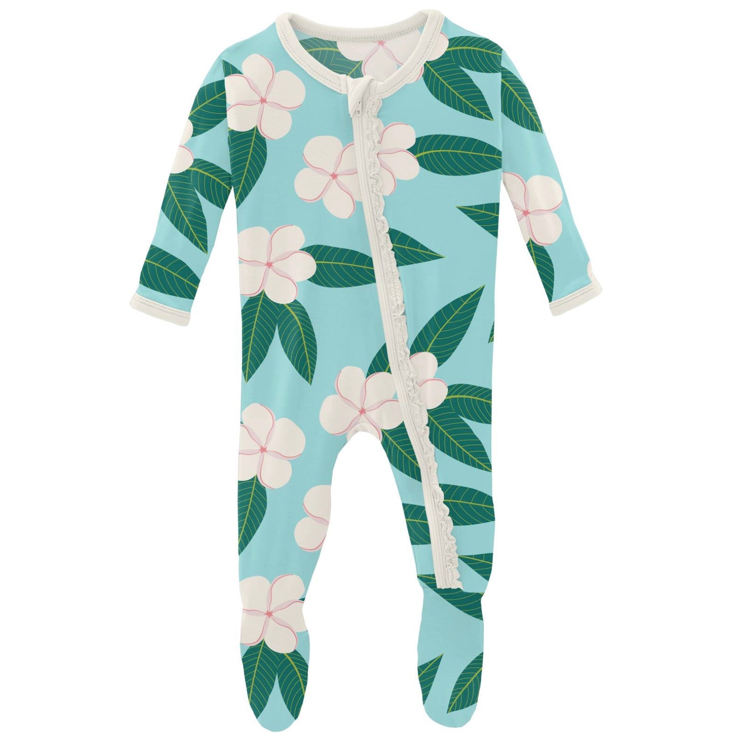 Kickee Pants Summer Sky Plumeria Muffin Ruffle Footie with Zipper