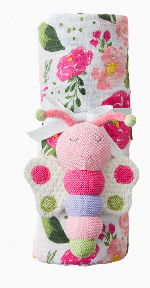 Mudpie Swaddle & Rattle Set