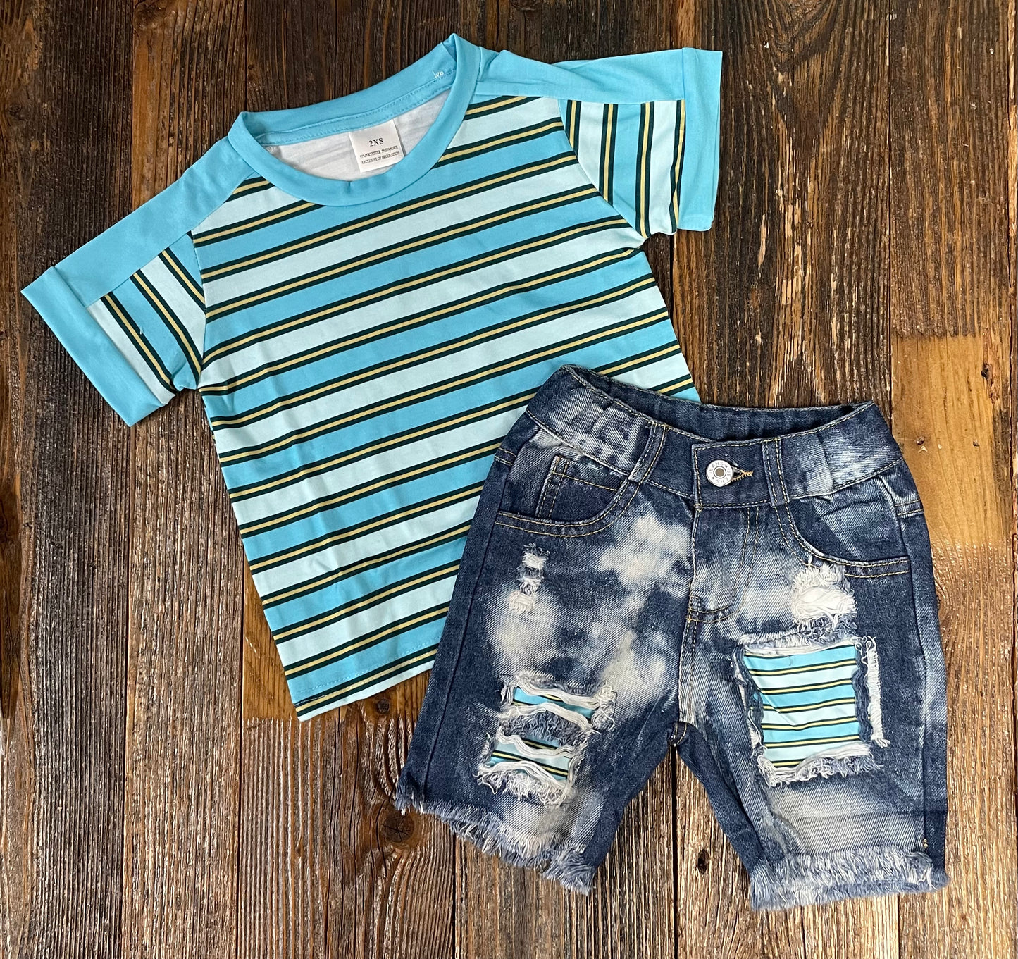 Blue Striped Denim Set