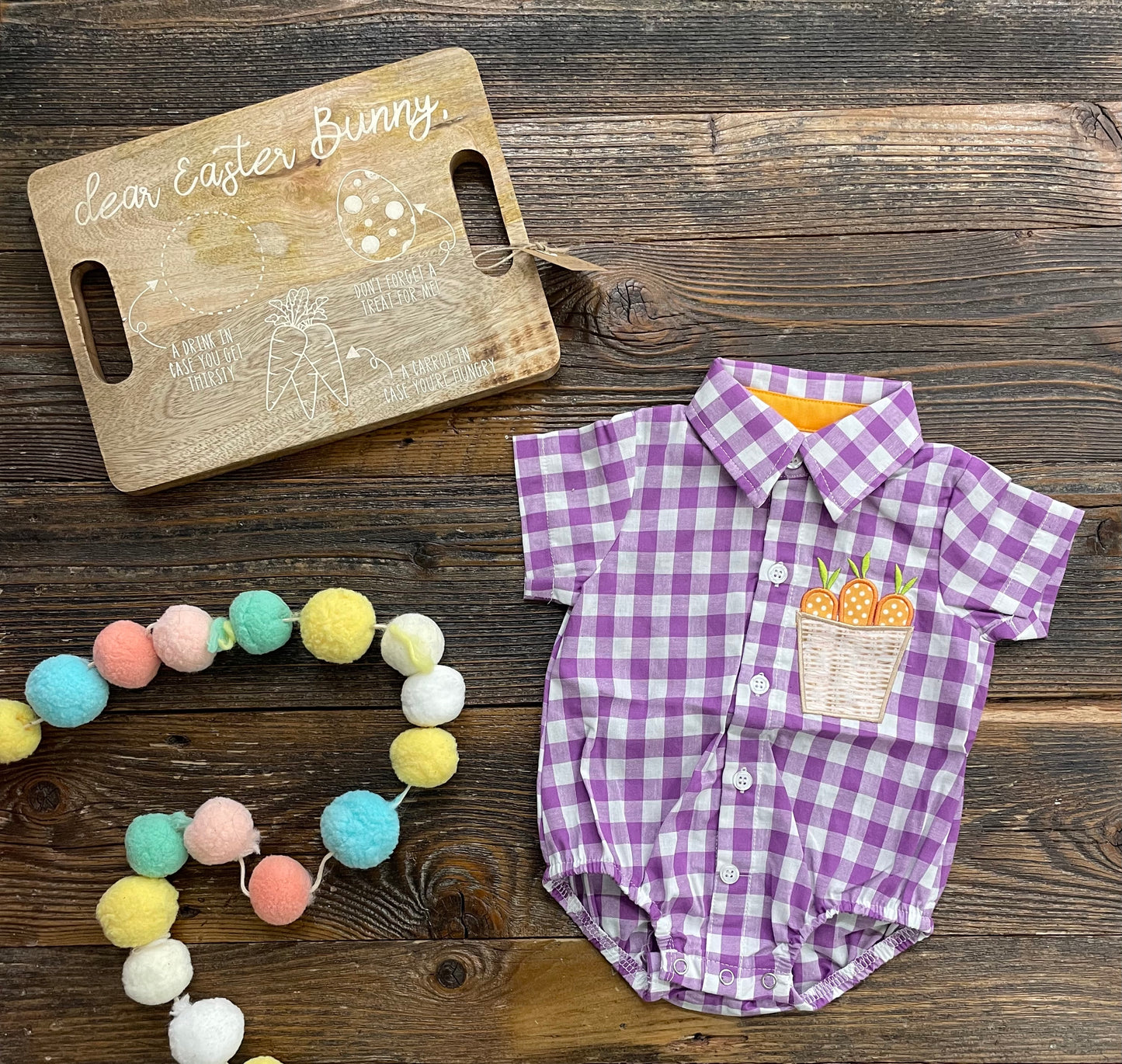 Purple Gingham Carrot Onesie