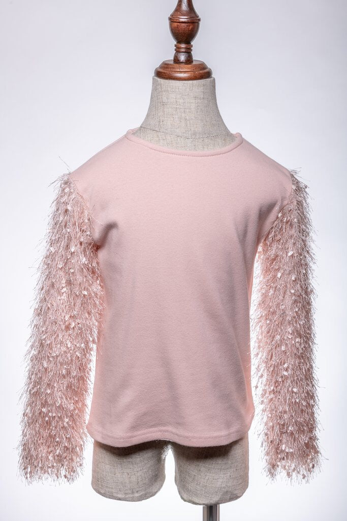 MLKids Pink Fuzzy Sleeve Top