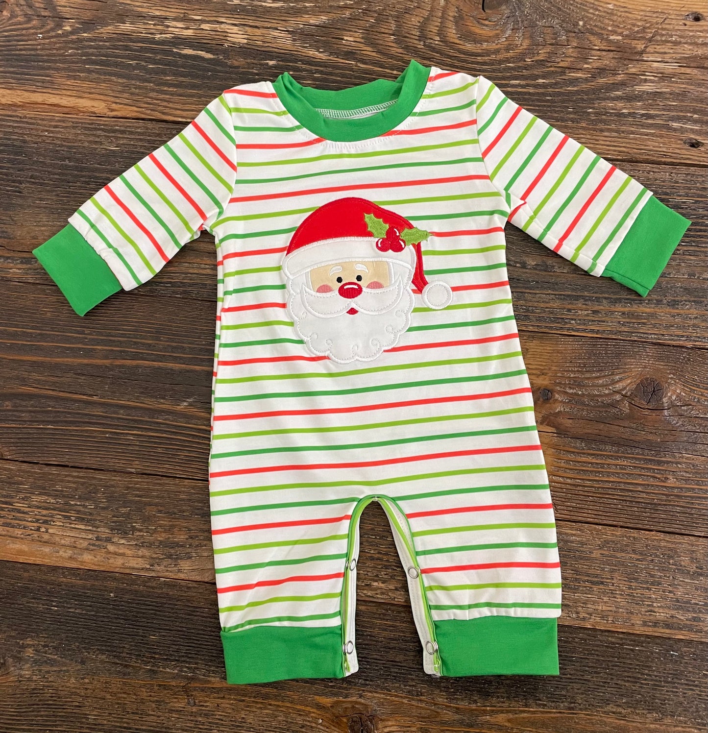 Green Stripe Santa Romper