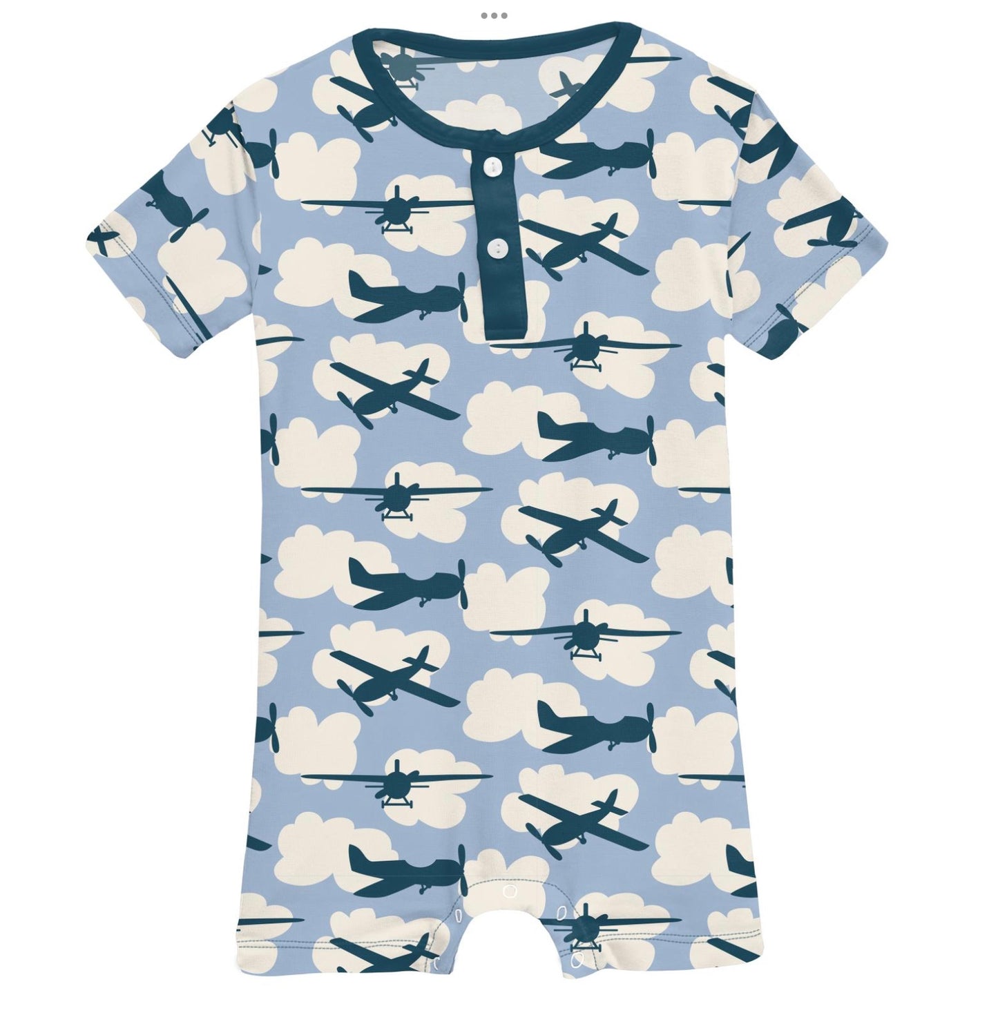 Kickee Pants Pond Airplanes Short Sleeve Henley Romper