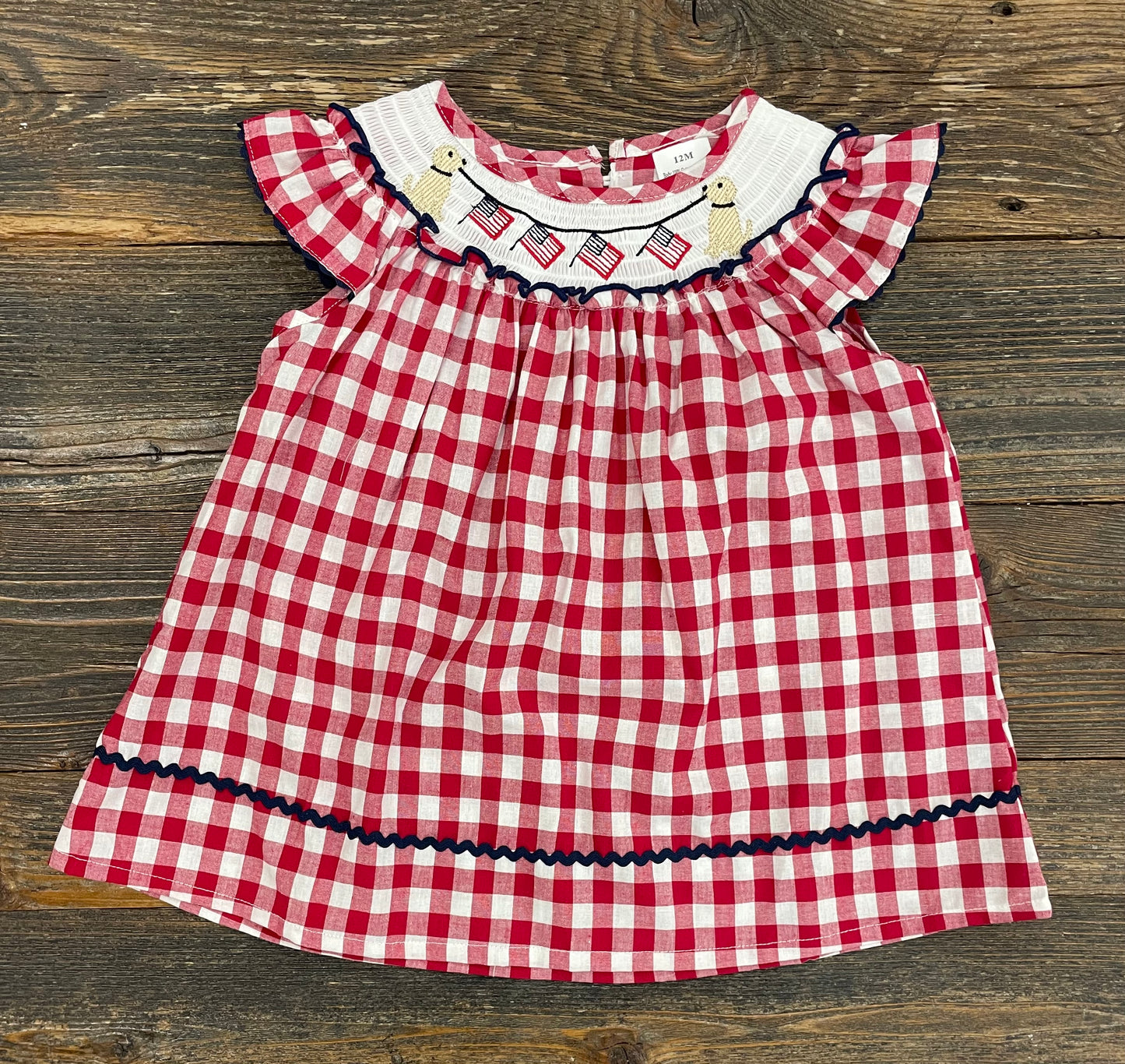 Plaid Dog + Flag Smocked Dress