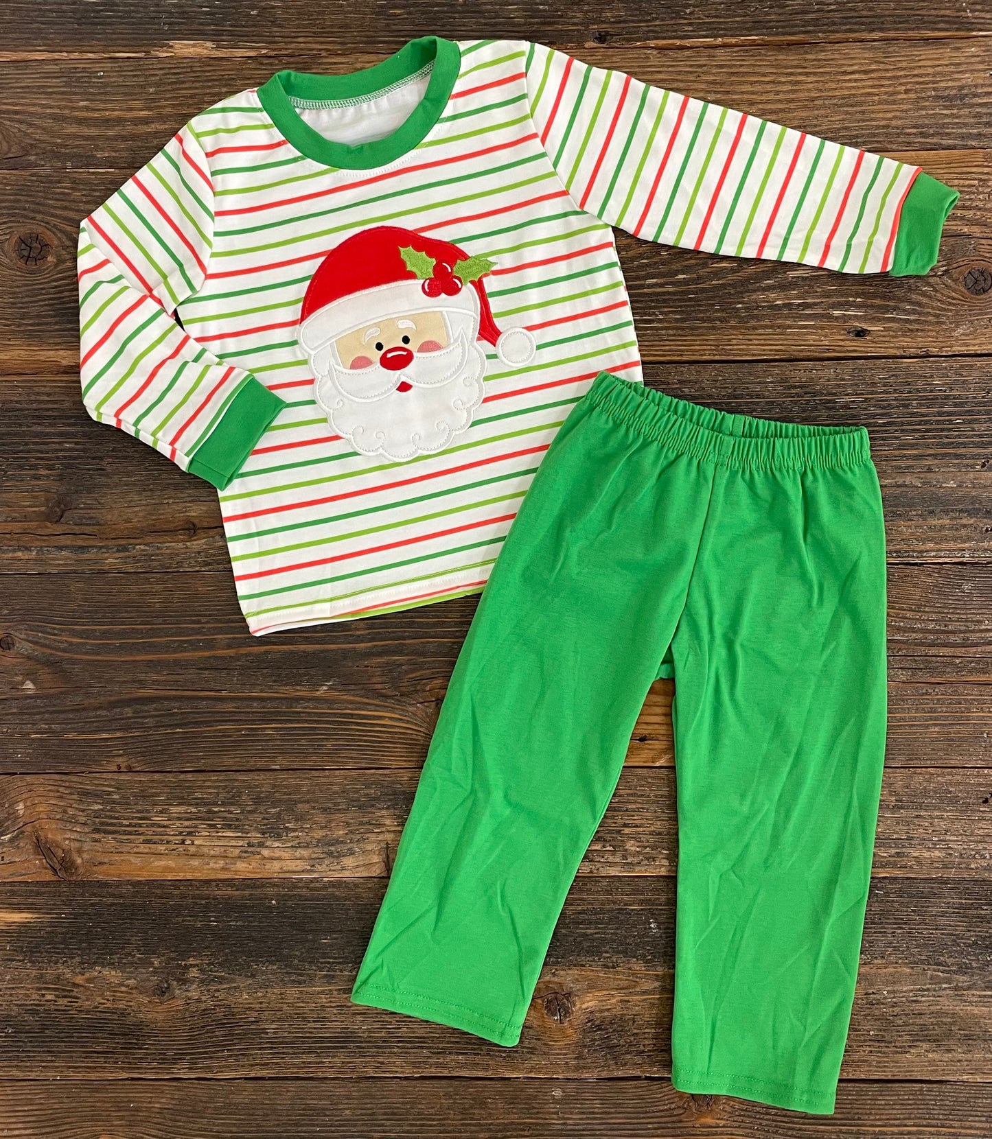 Green Stripe Santa Pant Set