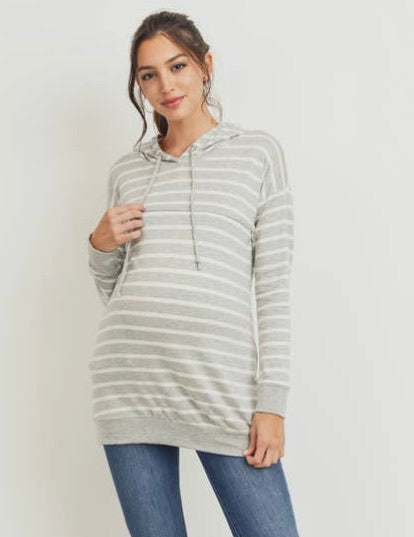 Rayon French Terry Striped Maternity/Nursing Hoodie