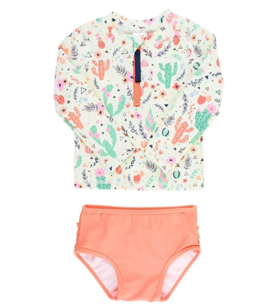 RuffleButts Desert Blossoms Long Sleeve Zipper Rash Guard Bikini