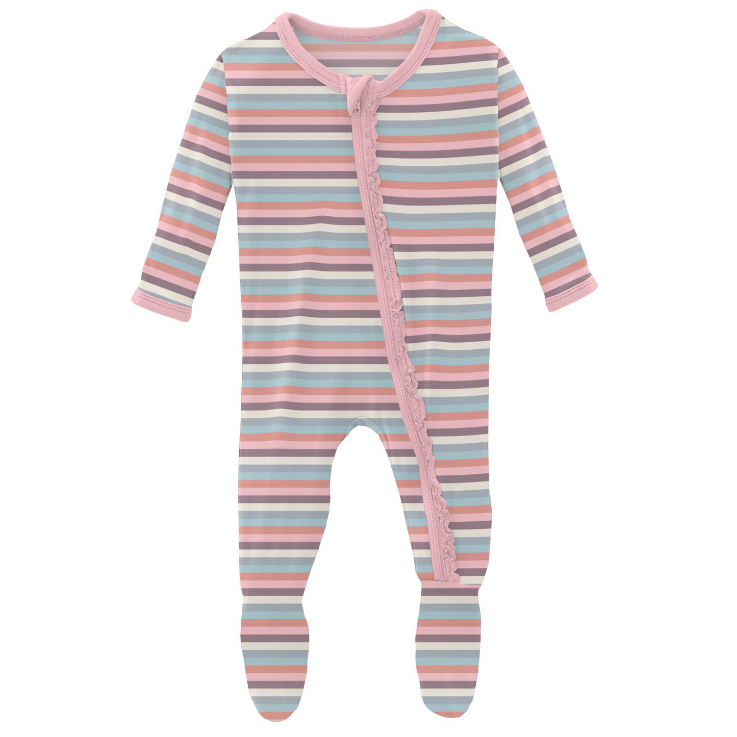Kickee Pants Spring Bloom Stripe Muffin Ruffle Footie with Zipper