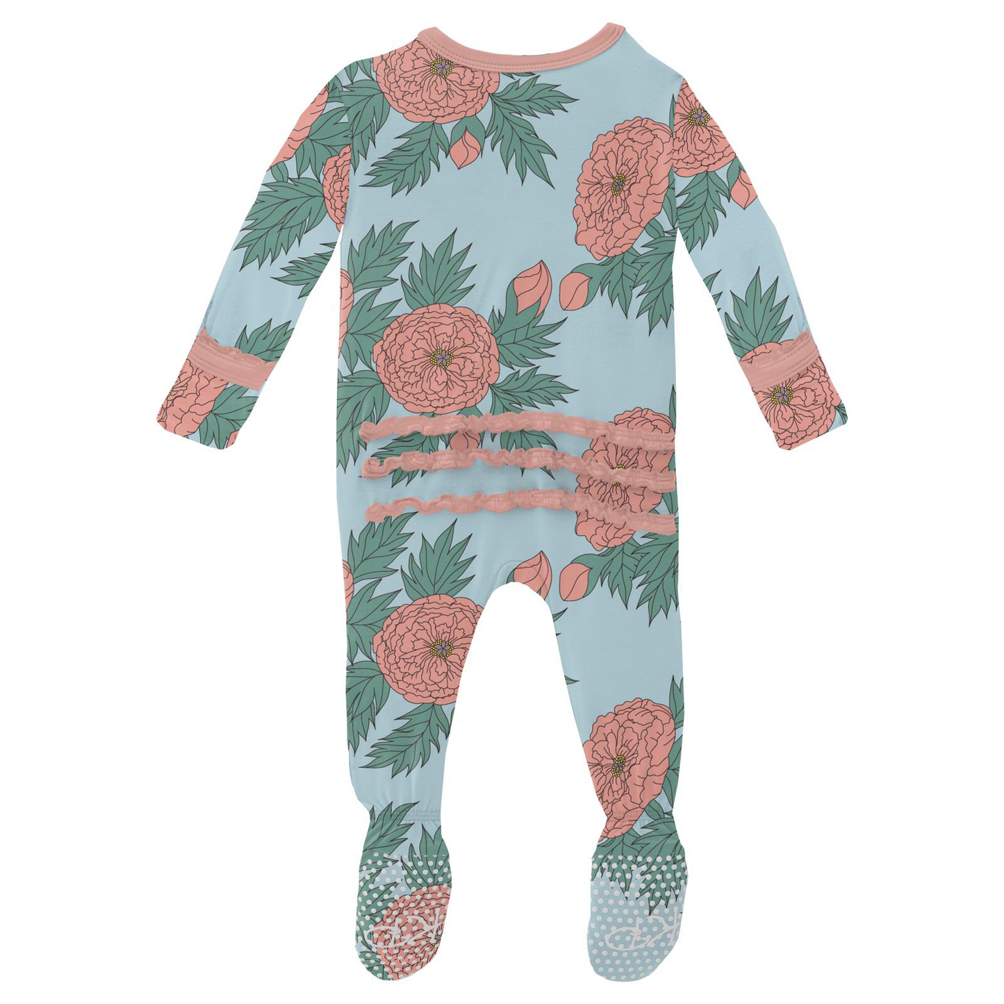Kickee Pants Spring Sky Floral Muffin Ruffle Footie with Zipper