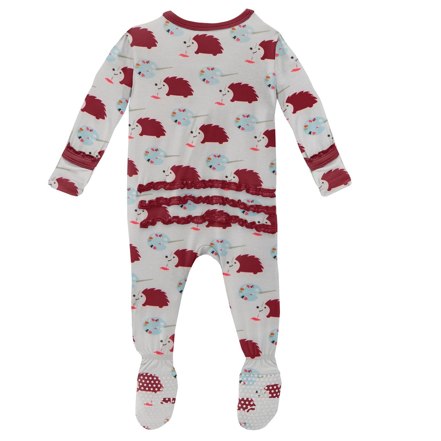 Kickee Pants Natural Art Class Print Muffin Ruffle Footie with Zipper