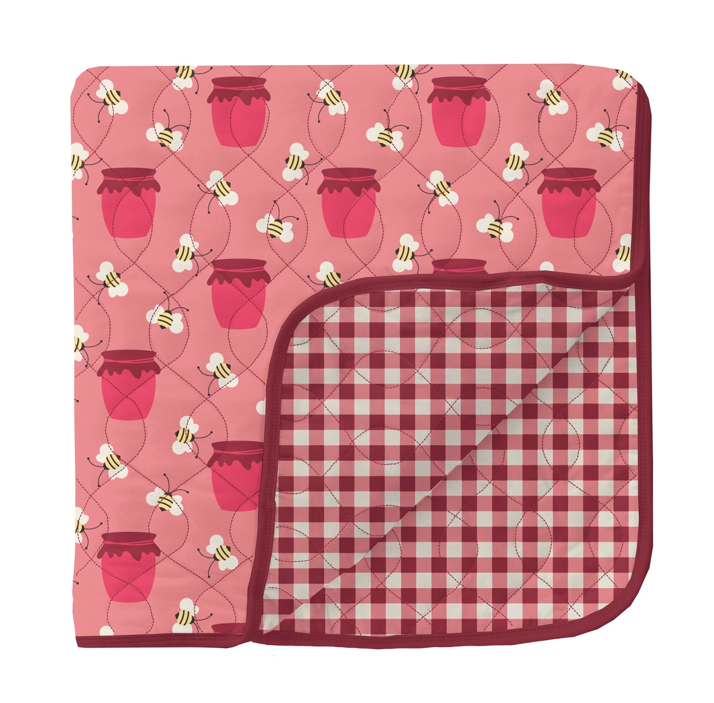 Kickee Pants Strawberry Bees and Jam / Wild Strawberry Gingham Print Quilted Stroller Blanket