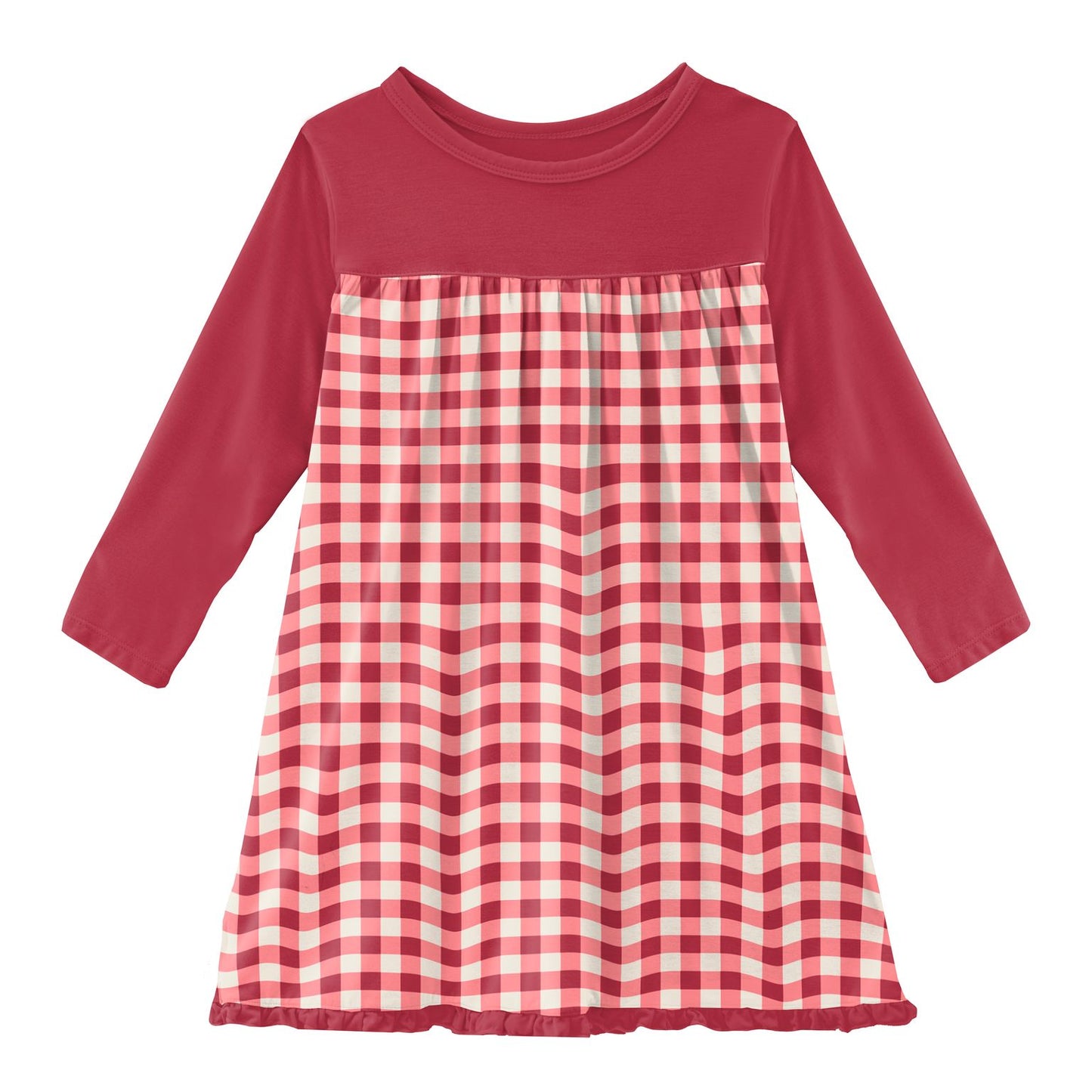 Kickee Pants Wild Strawberry Gingham Print Classic Long Sleeve Swing Dress