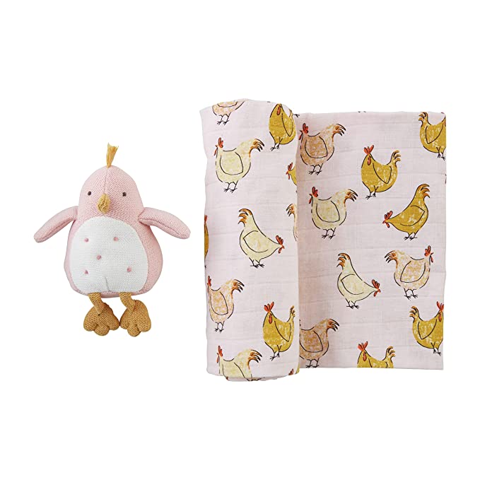 Mudpie Swaddle & Rattle Set