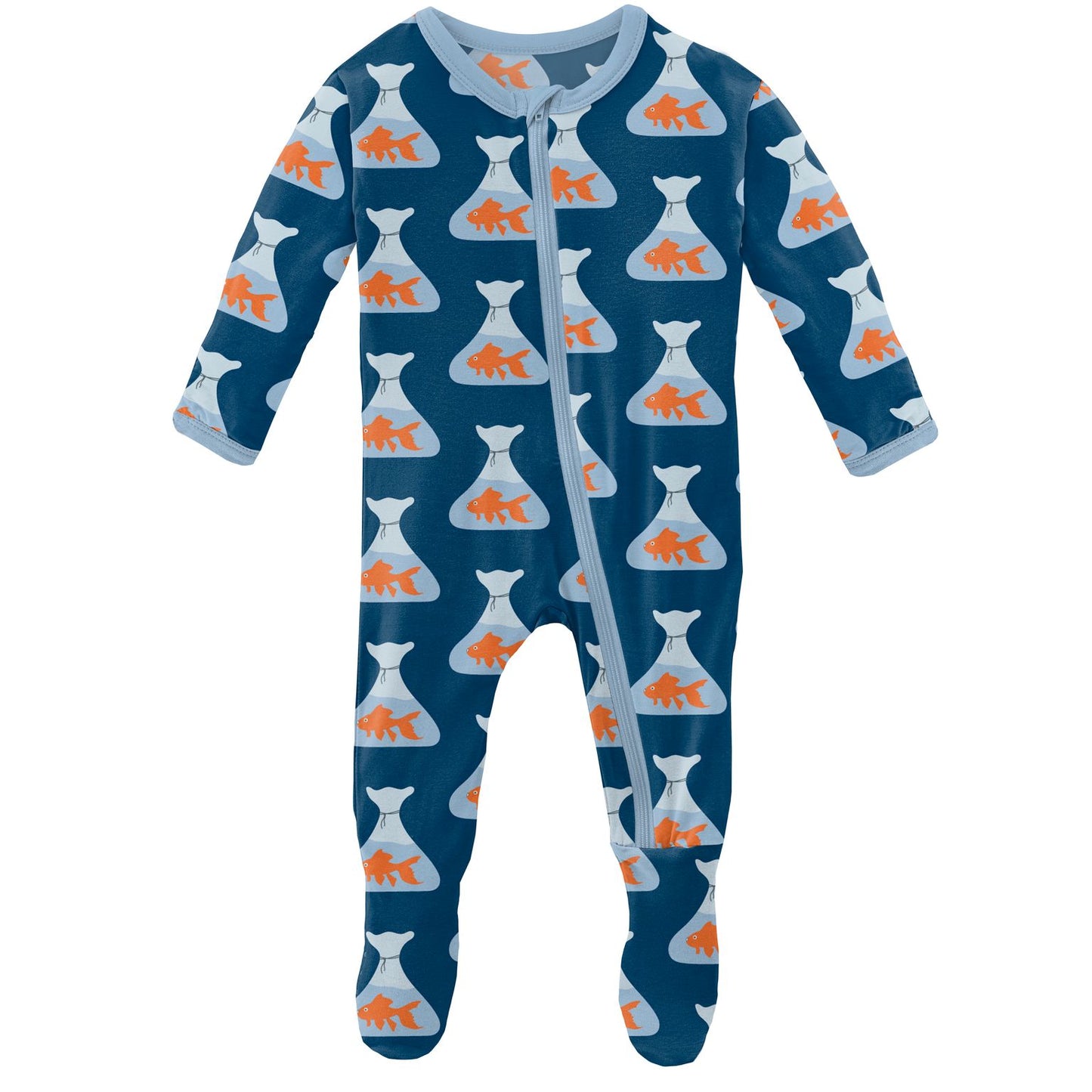 Kickee Pants Navy Goldfish Prize Print Footie with Zipper